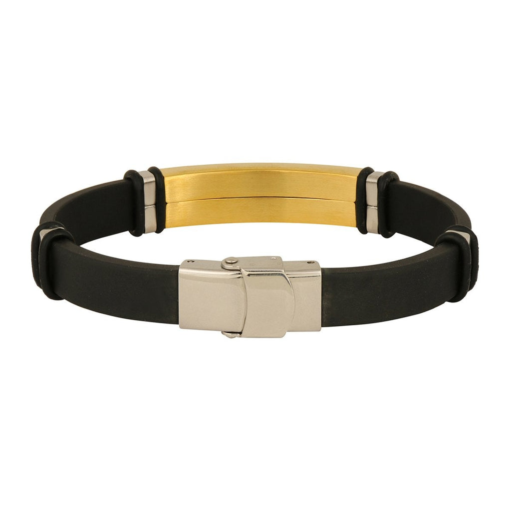 Stainless Steel CZ Gold Rubber Wrist Band Bracelet For Men Bulk