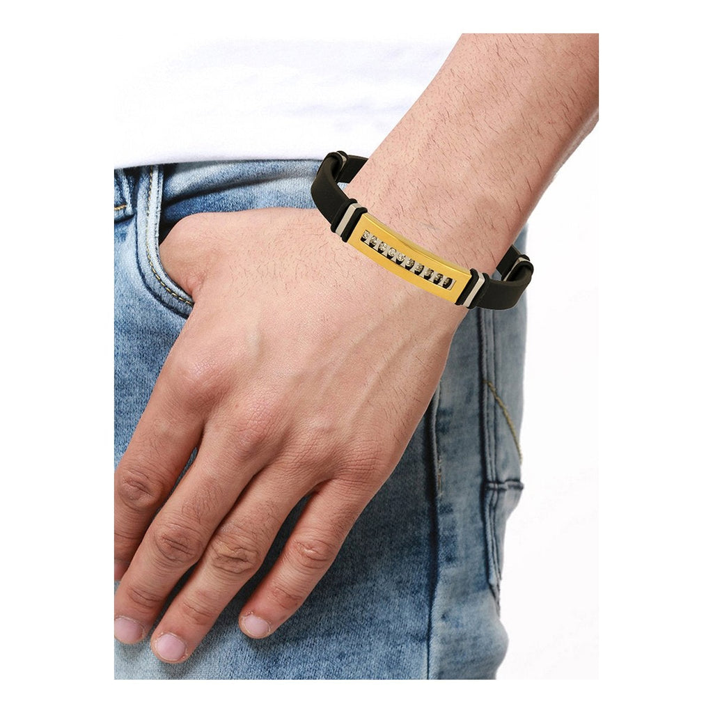 Stainless Steel CZ Gold Rubber Wrist Band Bracelet For Men Bulk
