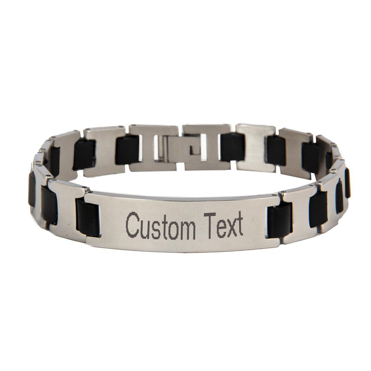 Id Black Links Watch Strap Style Stainless Steel Personalized Engraved Bracelet For Men Main image