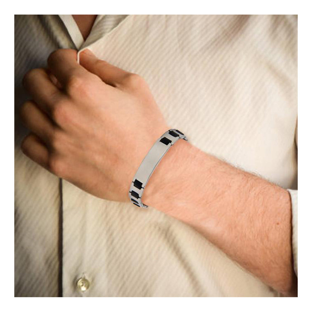 Id Black Links Watch Strap Style Stainless Steel Personalized Engraved Bracelet For Men