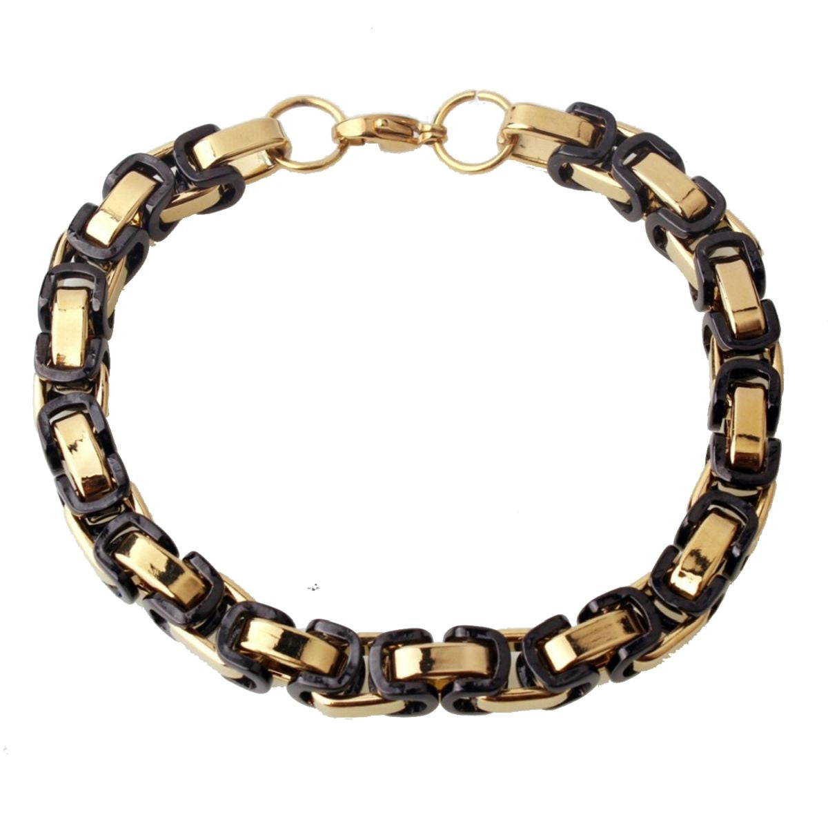 Stainless Steel Black Gold Plated Byzantine Bracelet For Men Bulk