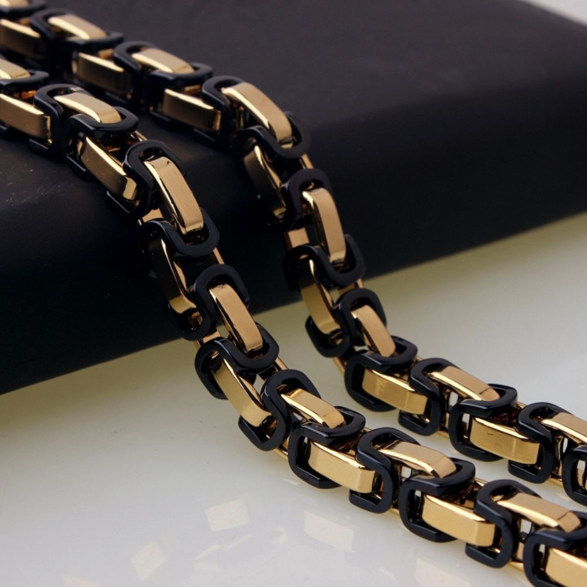 Stainless Steel Black Gold Plated Byzantine Bracelet For Men Bulk