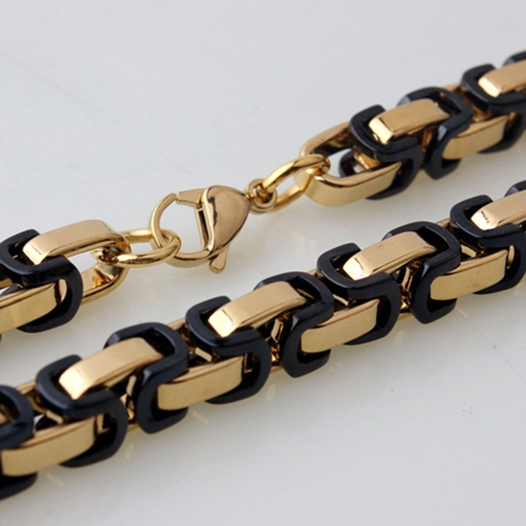 Stainless Steel Black Gold Plated Byzantine Bracelet For Men Bulk