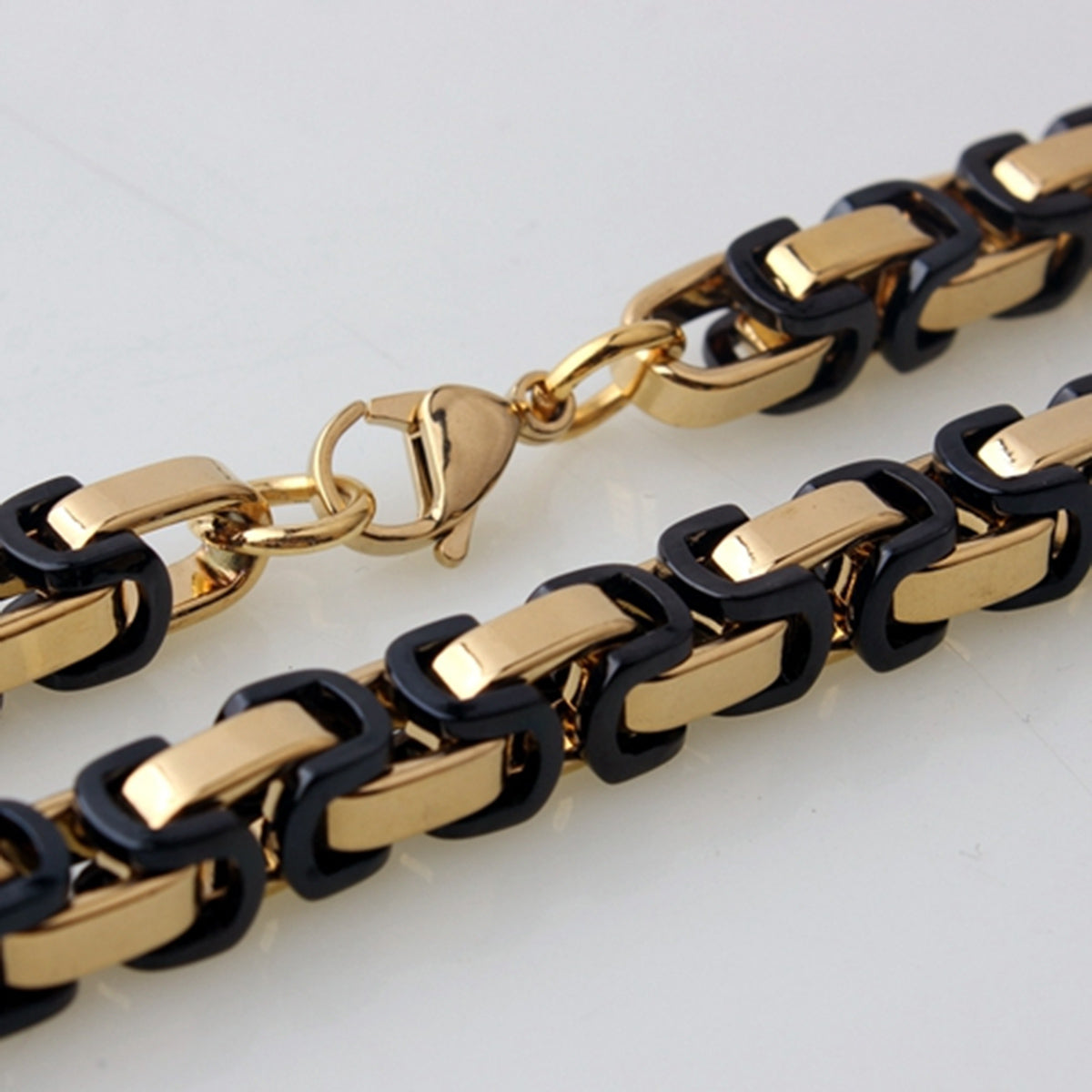 Stainless Steel Black Gold Plated Byzantine Bracelet For Men Bulk