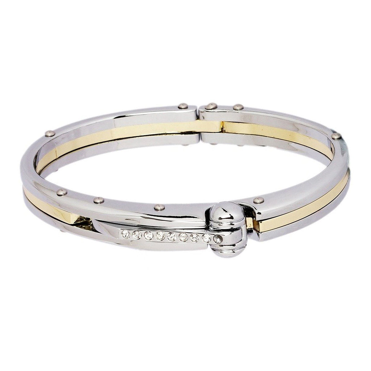 Mens Gold CZ Stainless Steel Oval Openable Kada Bracelet Bulk