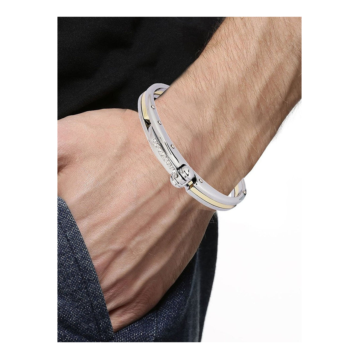 Mens Gold CZ Stainless Steel Oval Openable Kada Bracelet Bulk