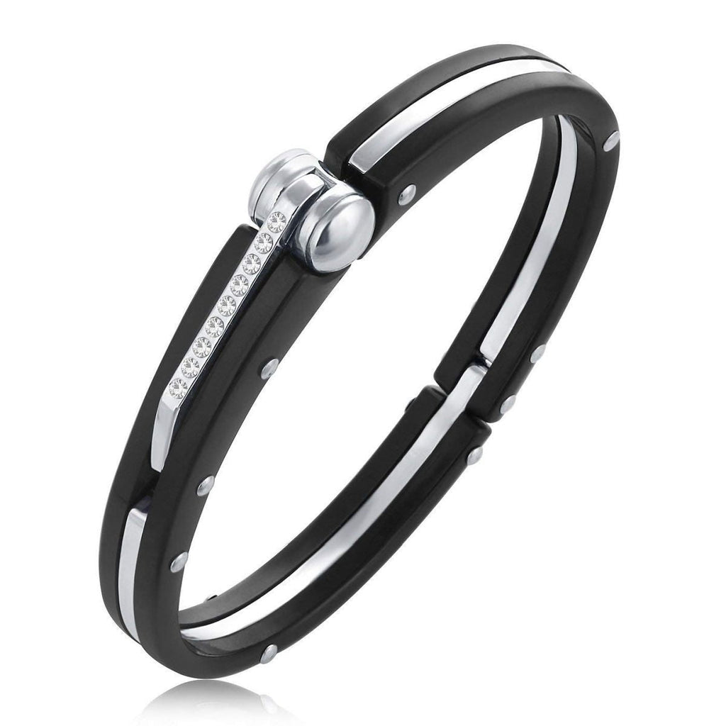 Ovel Shape Openable Black Stainless Steel Bangle Bracelet For Men