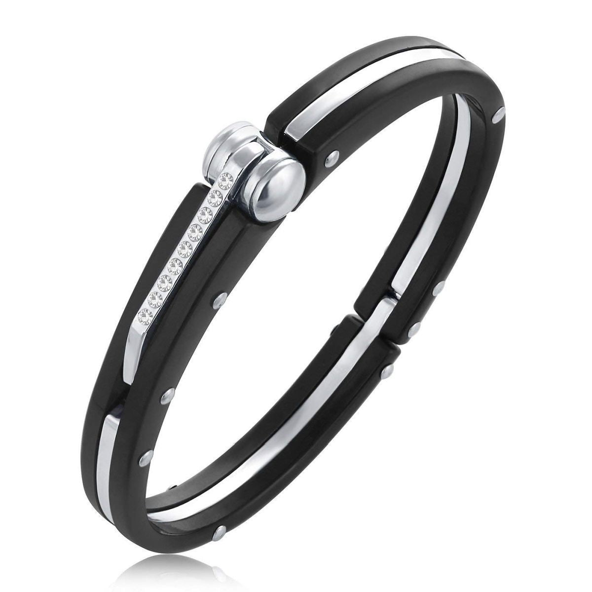 Ovel Shape Openable Black Stainless Steel Bangle Bracelet For Men
