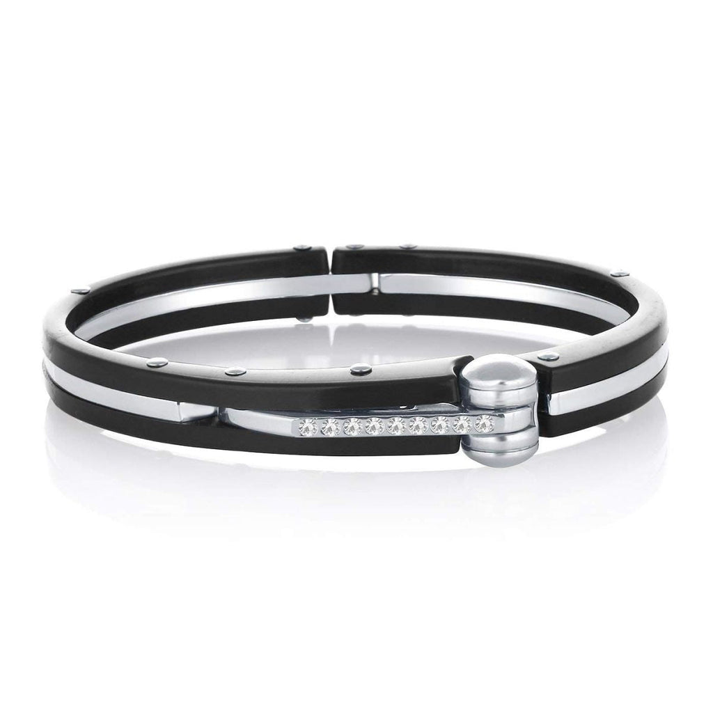 Ovel Shape Openable Black Stainless Steel Bangle Bracelet For Men