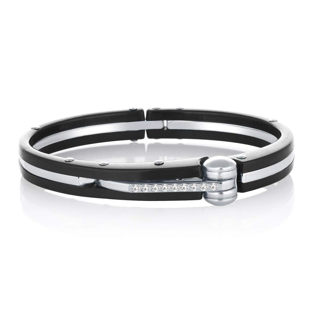 Ovel Shape Openable Black Stainless Steel Bangle Bracelet For Men