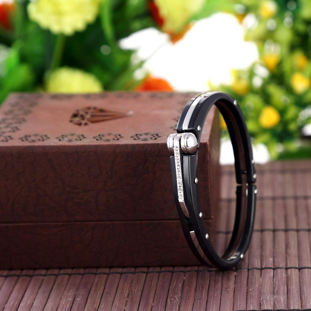 Ovel Shape Openable Black Stainless Steel Bangle Bracelet For Men Main image