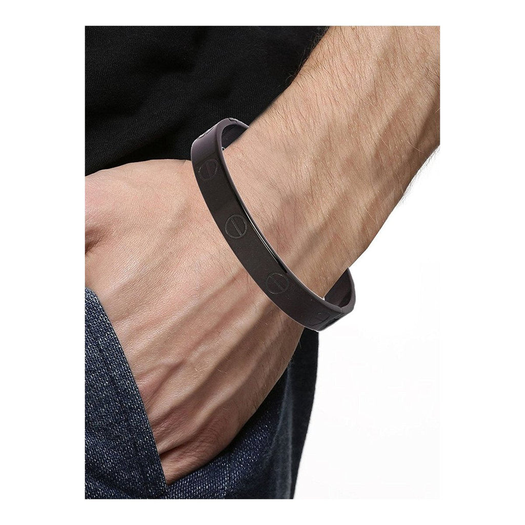 Stainless Steel Screw Black Oval Macho Kada Stylish Bracelet Men Bulk