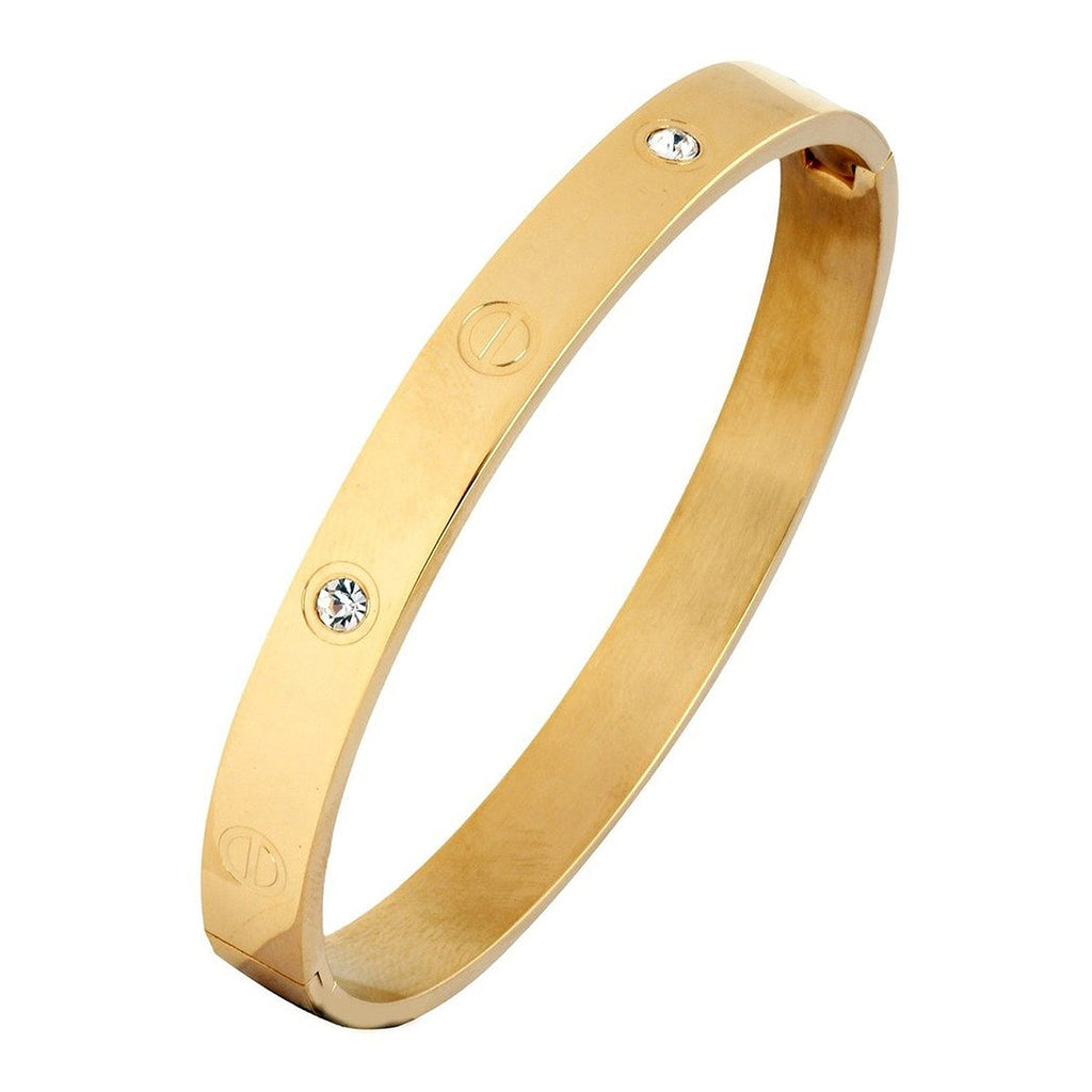 American Diamond 18K Gold Stainless Steel Kada Bracelet Men Bulk