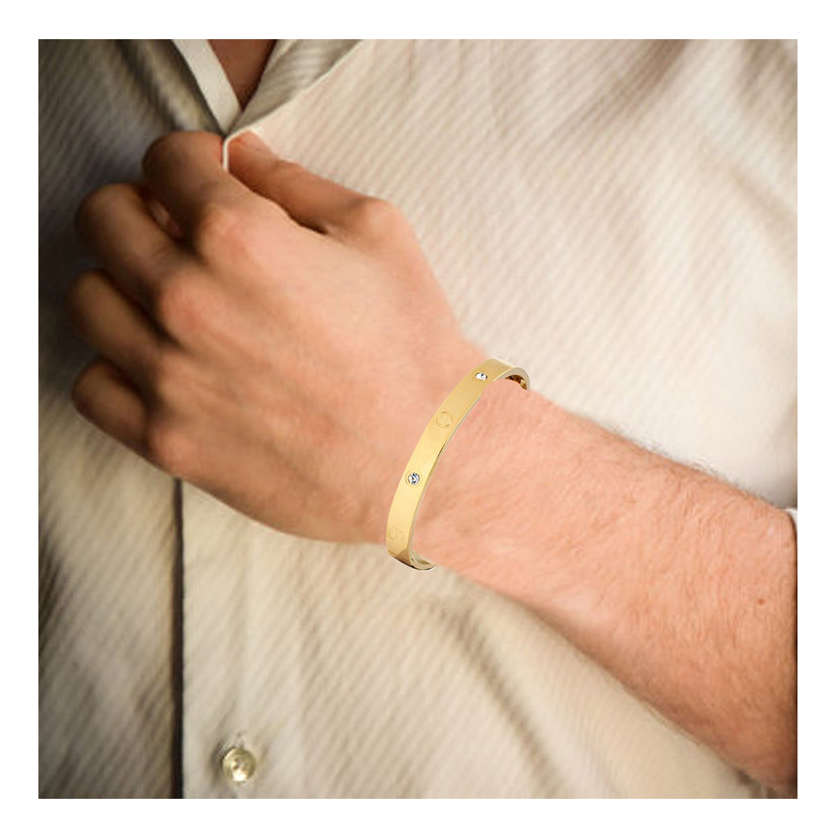 American Diamond 18K Gold Stainless Steel Kada Bracelet Men Bulk