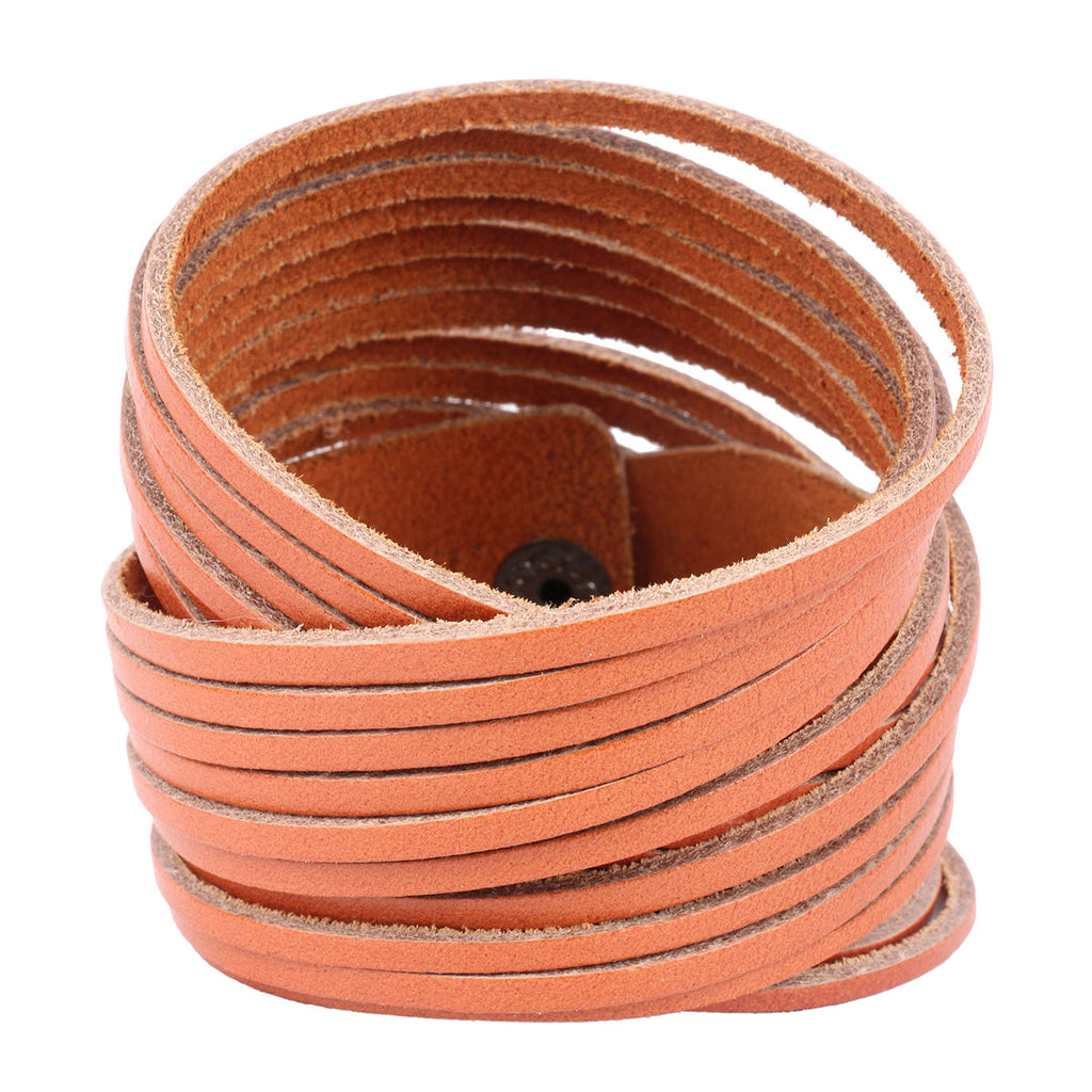 Multi Strand Tan Brown Handcrafted Leather Strand Bracelet Men Bulk