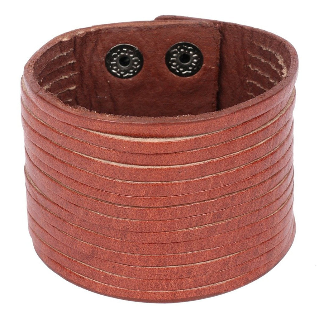 Multi Strand Tan Brown Crafted Leather Broad Strand Bracelet Men Bulk
