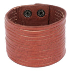 Multi Strand Tan Brown Crafted Leather Broad Strand Bracelet Men Bulk