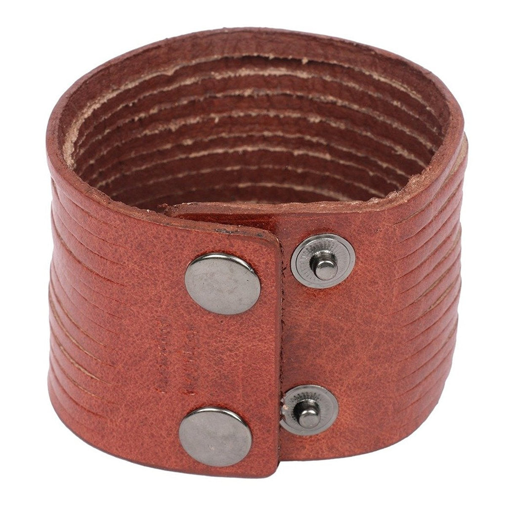 Multi Strand Tan Brown Crafted Leather Broad Strand Bracelet Men Bulk