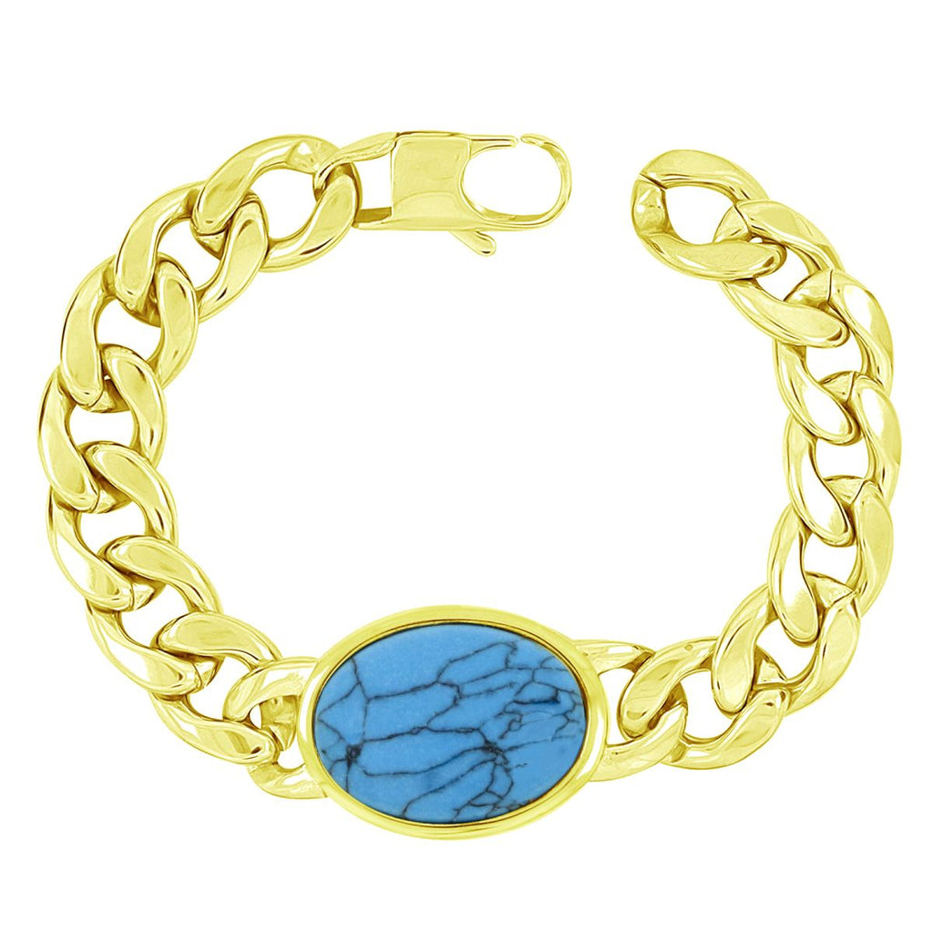 Salman Curb 18K Gold Plated Stainless Steel Turquoise Bracelet Bulk