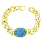 Salman Curb 18K Gold Plated Stainless Steel Turquoise Bracelet Bulk