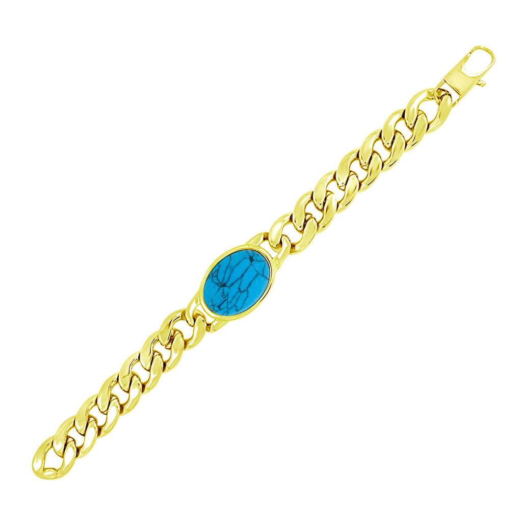 Salman Curb 18K Gold Plated Stainless Steel Turquoise Bracelet Bulk