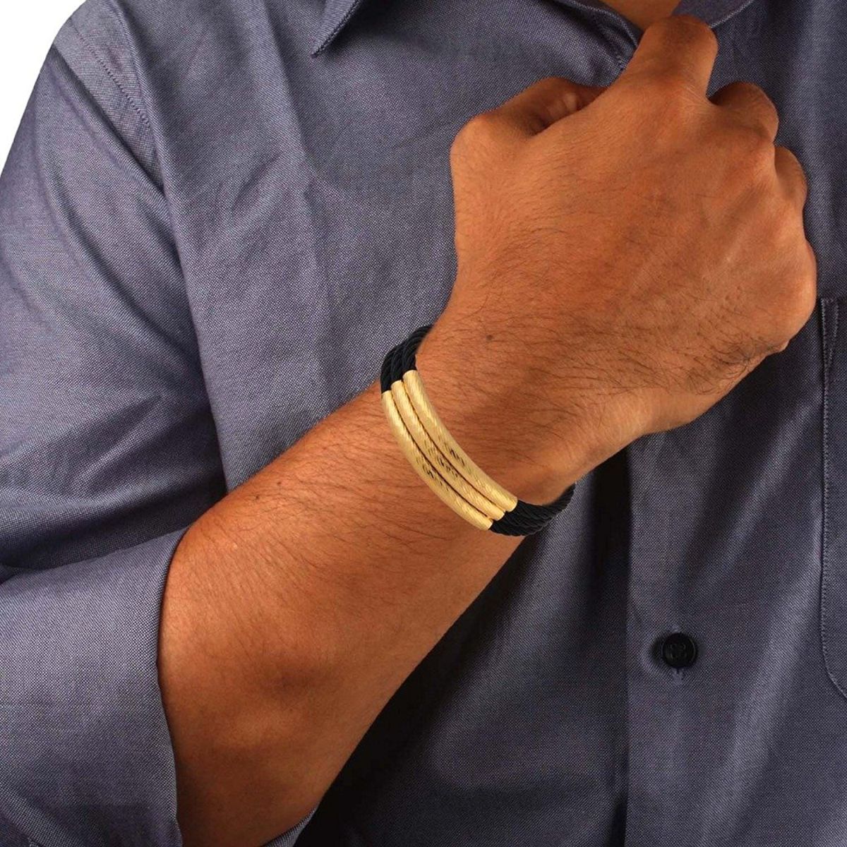 Wire Mesh Black Gold Stainless Steel Free Size Cuff Kada Bracelet Bulk