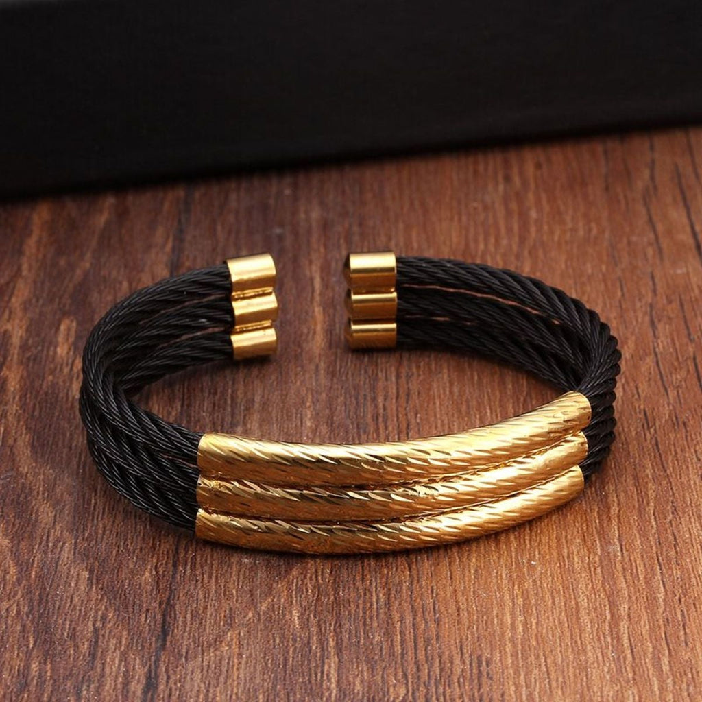 Wire Mesh Black Gold Stainless Steel Free Size Cuff Kada Bracelet Bulk