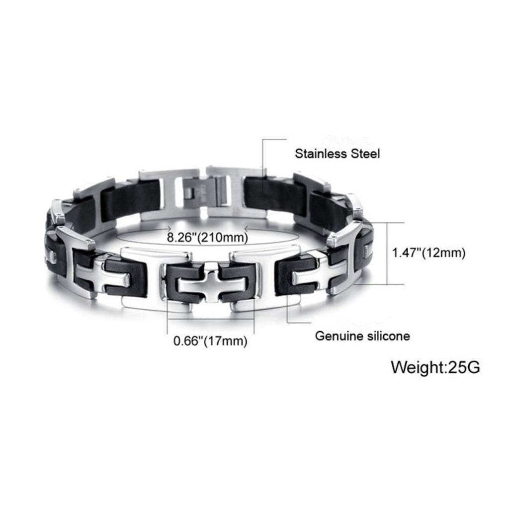 3D Cross Biker Black Silver Surgical Stainless Steel Bracelet Men Bulk