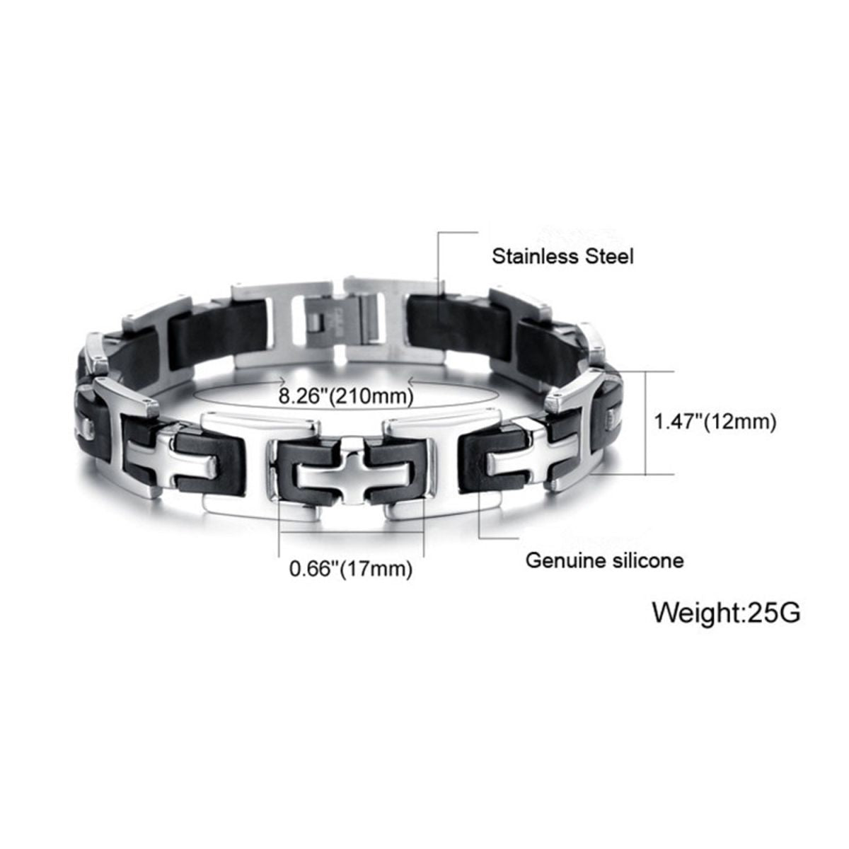 3D Cross Biker Black Silver Surgical Stainless Steel Bracelet Men Bulk