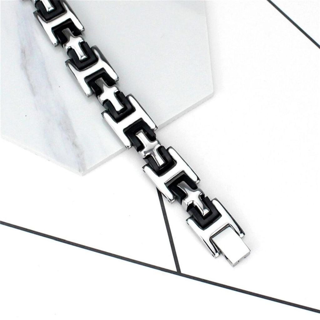 3D Cross Biker Black Silver Surgical Stainless Steel Bracelet Men Bulk
