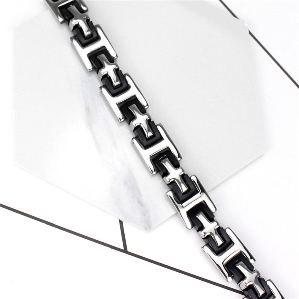 3D Cross Biker Black Silver Surgical Stainless Steel Bracelet Men Bulk
