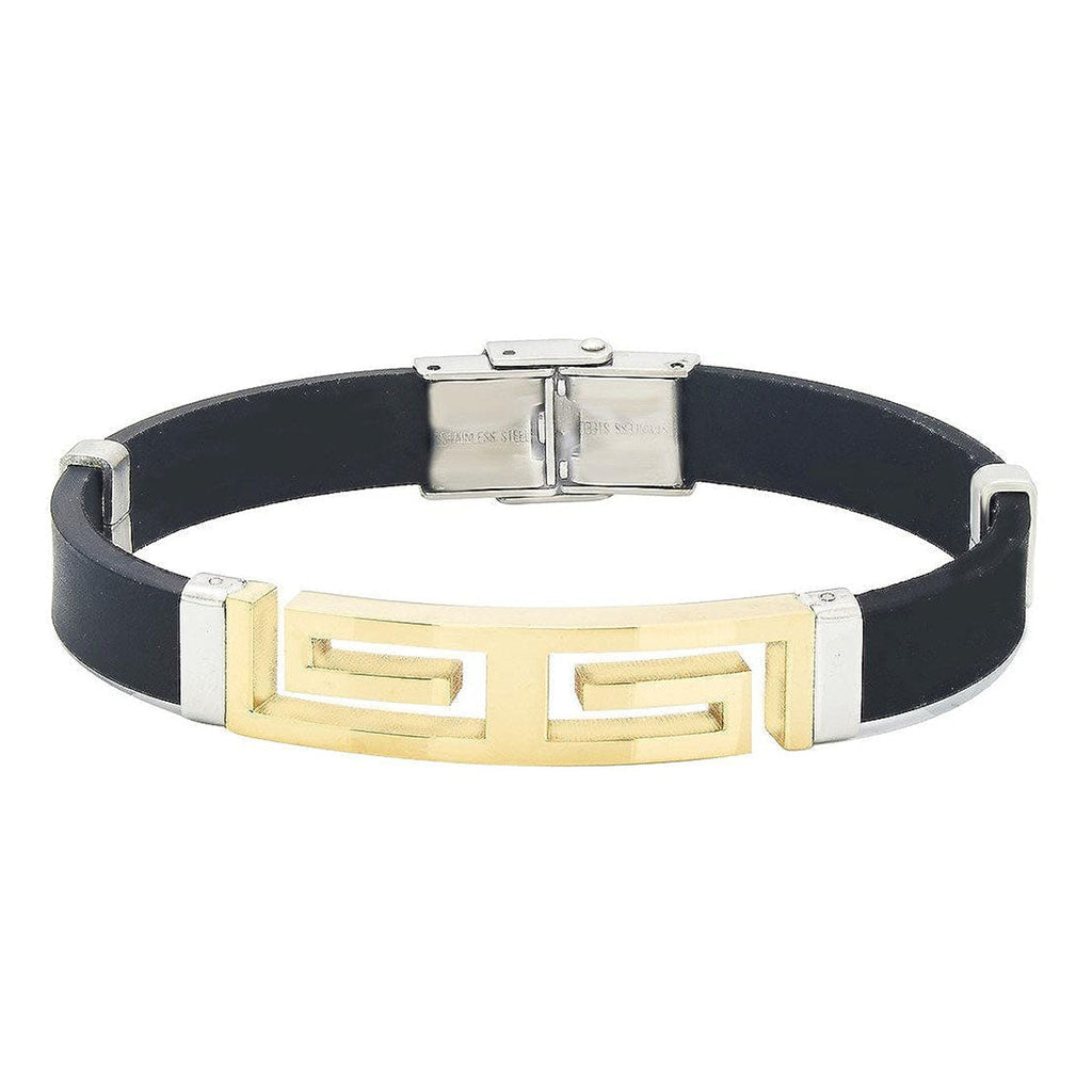 Geometric 18k Gold Plated Stainless Steel Silicon Rubber Wrist Band Id Bracelet For Men