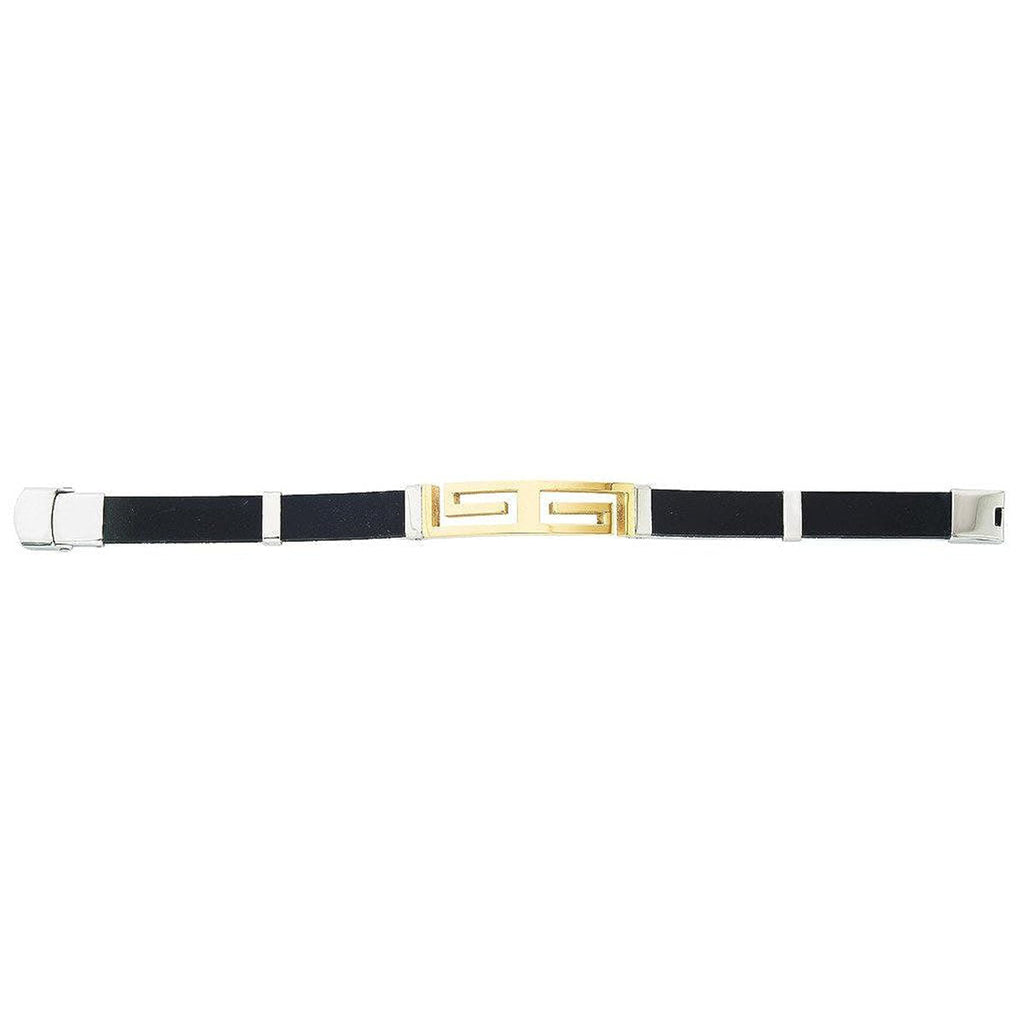 Geometric 18k Gold Plated Stainless Steel Silicon Rubber Wrist Band Id Bracelet For Men