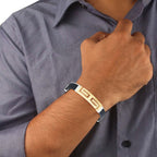 Geometric 18k Gold Plated Stainless Steel Silicon Rubber Wrist Band Id Bracelet For Men