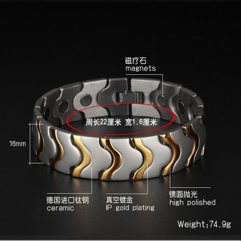 Titanium Stainless Steel Silver Gold Magnetic Therapy Health Energy Bracelet Men