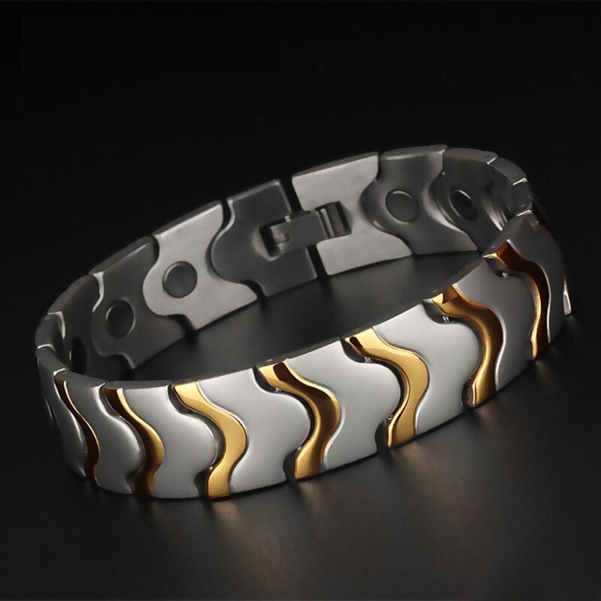 Titanium Stainless Steel Silver Gold Magnetic Therapy Health Energy Bracelet Men Main image