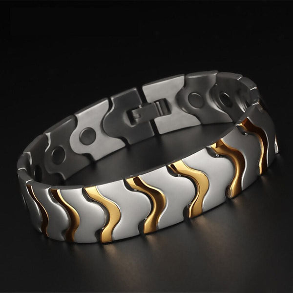 Titanium Stainless Steel Silver Gold Magnetic Therapy Health Energy Bracelet Men Main image