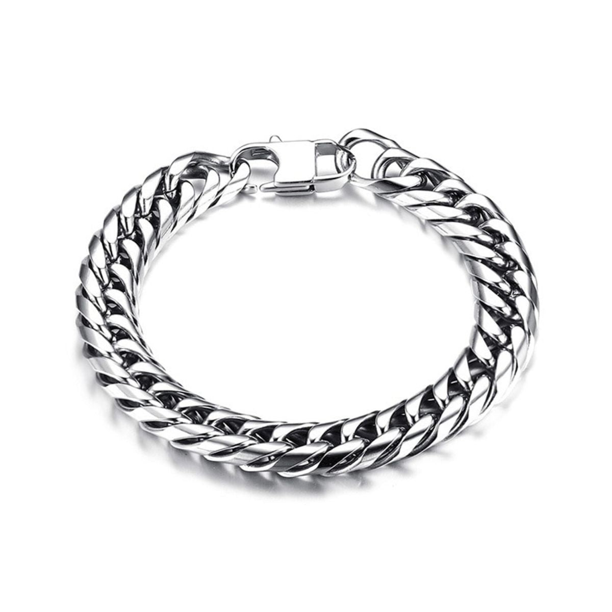 316L Stainless Steel Classic 3D Curb Rhodium Plated Bracelet Men Bulk
