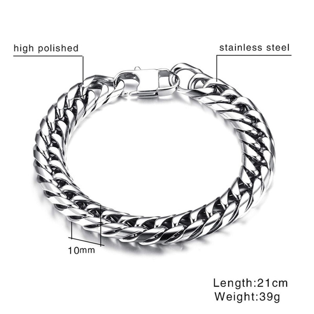 316L Stainless Steel Classic 3D Curb Rhodium Plated Bracelet Men Bulk Secondary image