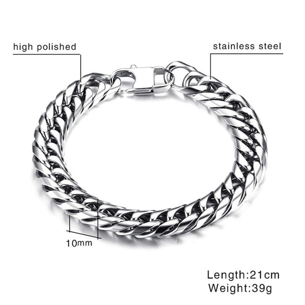 316L Stainless Steel Classic 3D Curb Rhodium Plated Bracelet Men Bulk Secondary image