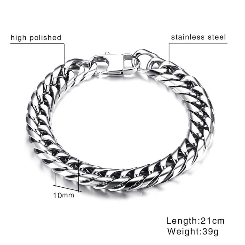 316L Stainless Steel Classic 3D Curb Rhodium Plated Bracelet Men Bulk