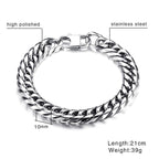 316L Stainless Steel Classic 3D Curb Rhodium Plated Bracelet Men Bulk