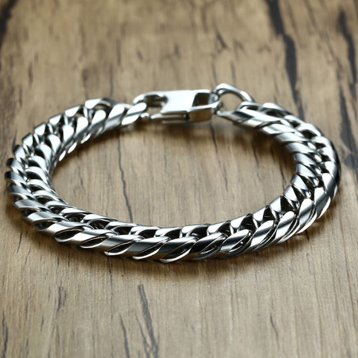 316L Stainless Steel Classic 3D Curb Rhodium Plated Bracelet Men Bulk