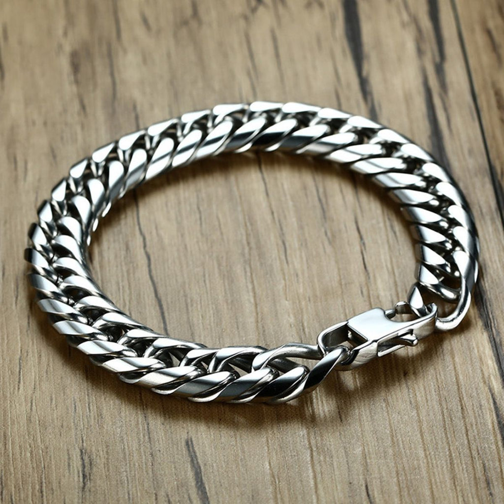 316L Stainless Steel Classic 3D Curb Rhodium Plated Bracelet Men Bulk