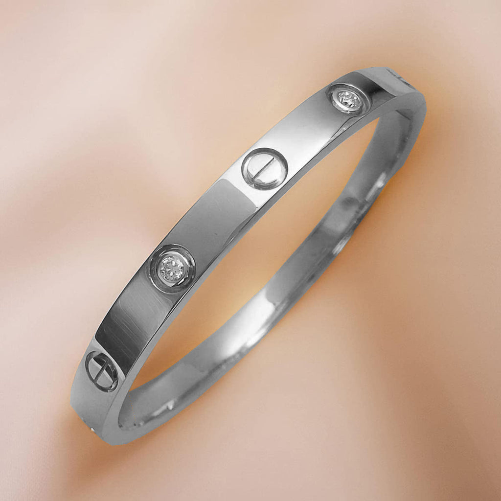 American Diamond Silver Stainless Steel Kada Bracelet Men Bulk