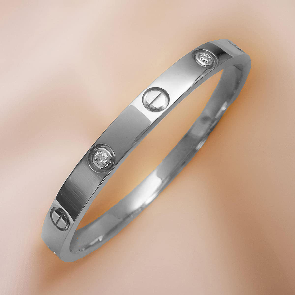 American Diamond Silver Stainless Steel Kada Bracelet Men Bulk