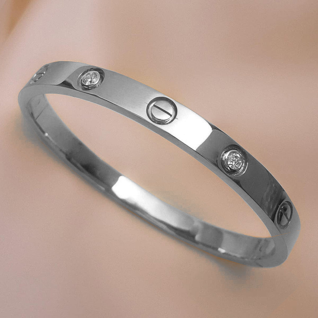 American Diamond Silver Stainless Steel Kada Bracelet Men Bulk