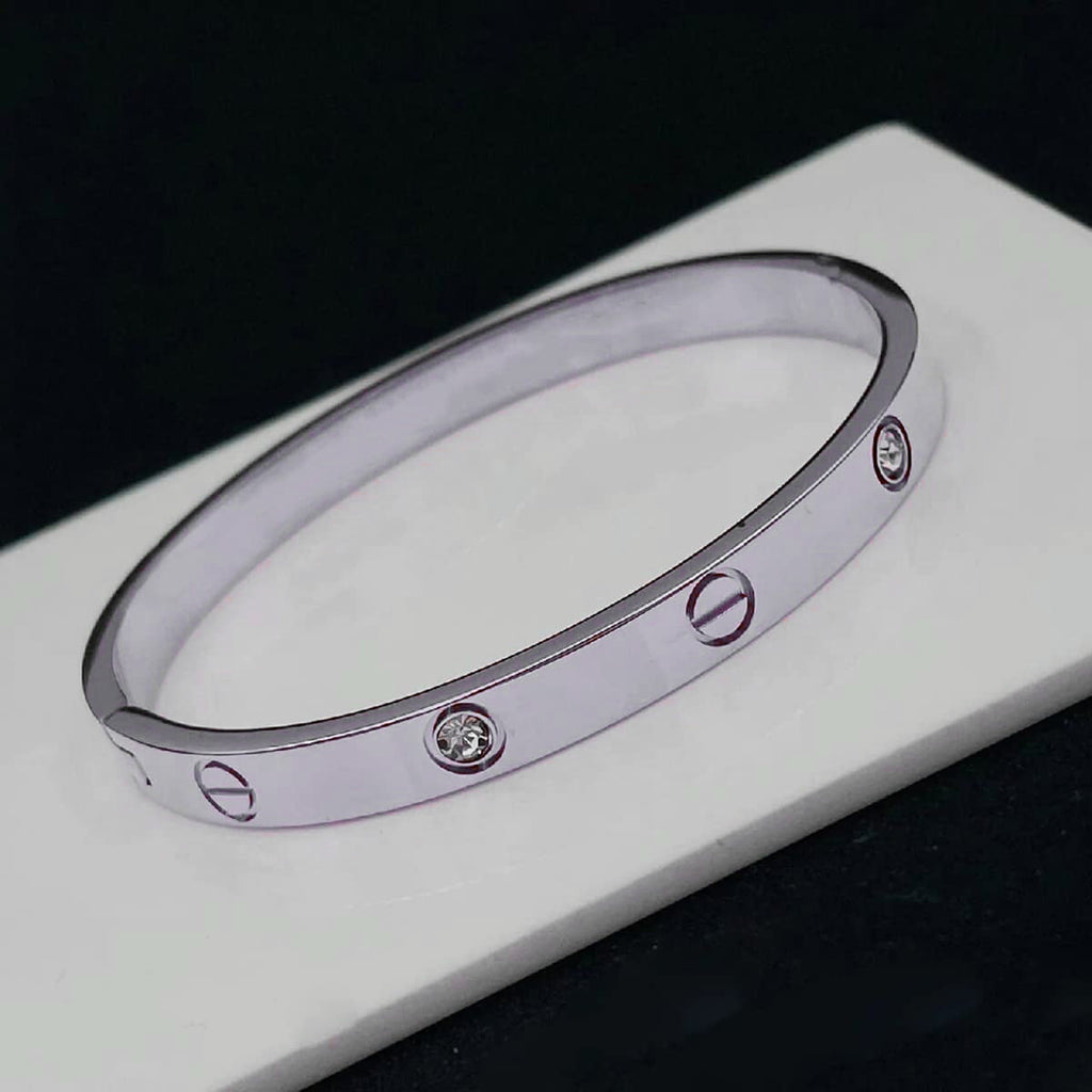 American Diamond Silver Stainless Steel Kada Bracelet Men Bulk
