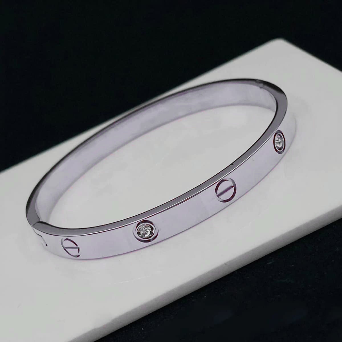 American Diamond Silver Stainless Steel Kada Bracelet Men Bulk