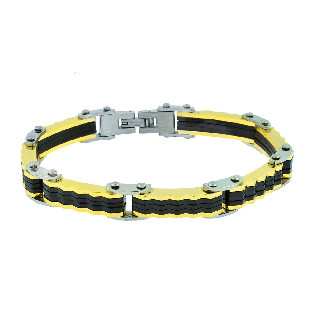 Geometric Designer 18K Gold Black Accent Stainless Steel Bracelet Bulk